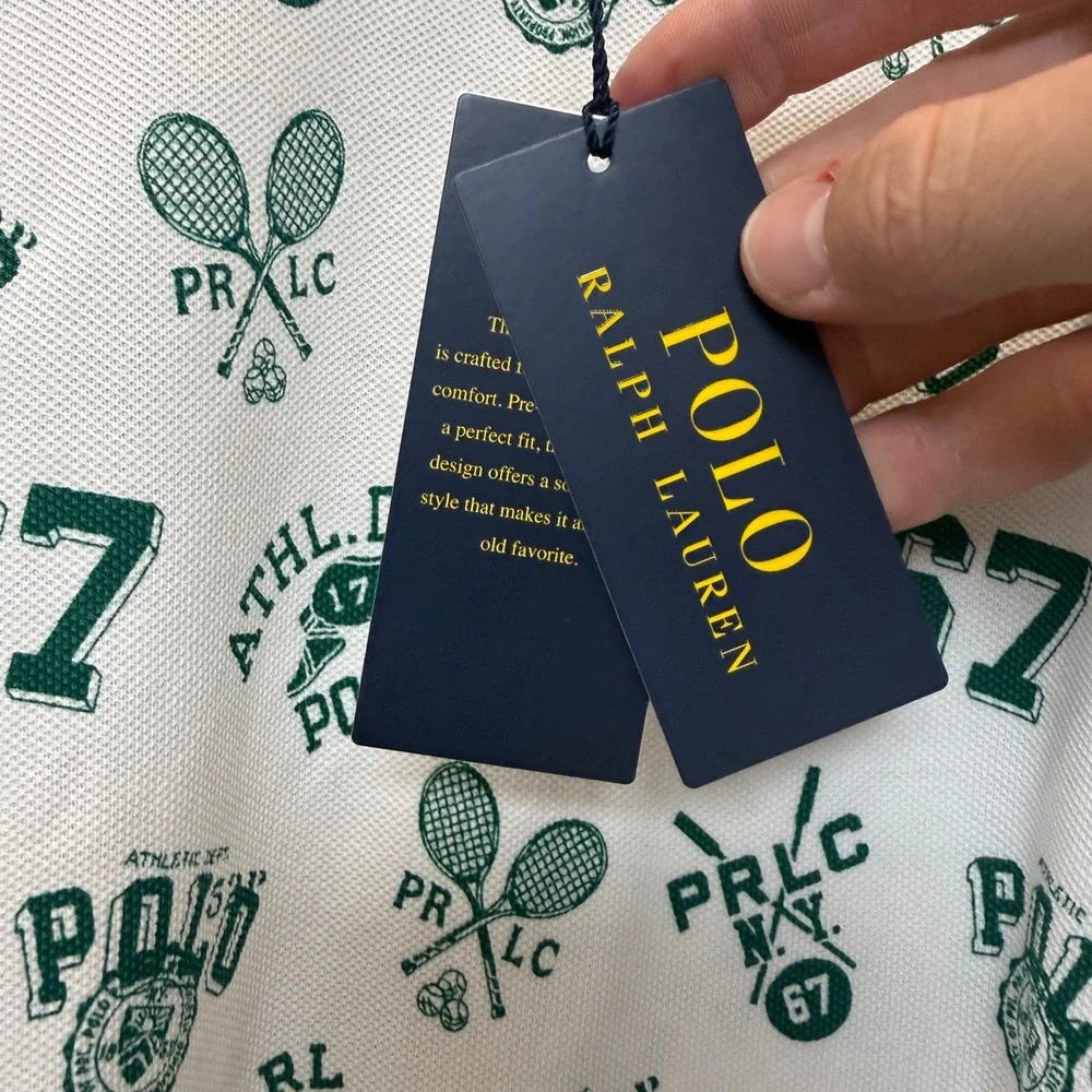 Polo Ralph Lauren‎ Polo Shirt Mens XLT White Green NEW Tennis Graphic Print Tall